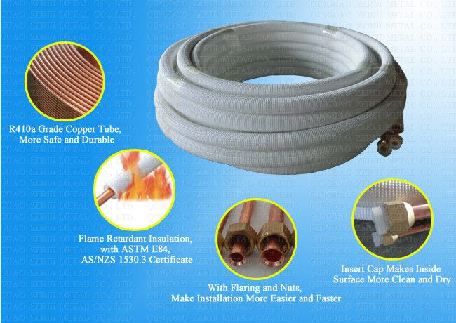 50FT Insulated Air Conditioner Copper Tube with Flaring and Nuts